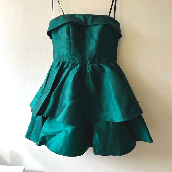 Emerald Satin Formal Strapless Dress by REVOLVE - Picture 3 of 6